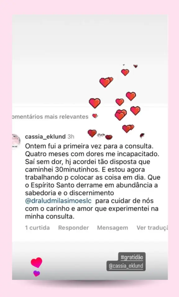 Relato de paciente sobre consulta com Ludmila Simões