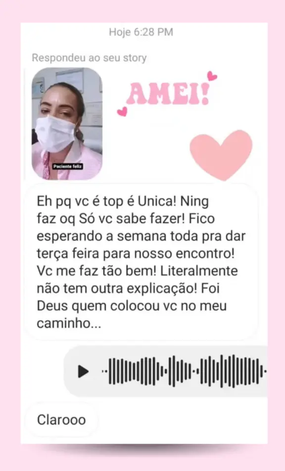 Mensagem de paciente sobre o acompanhamento